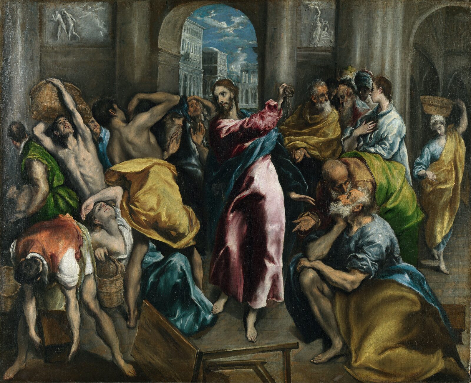 El Greco painting of Christ driving the money changers from the Jerusalem Temple, scourge raised